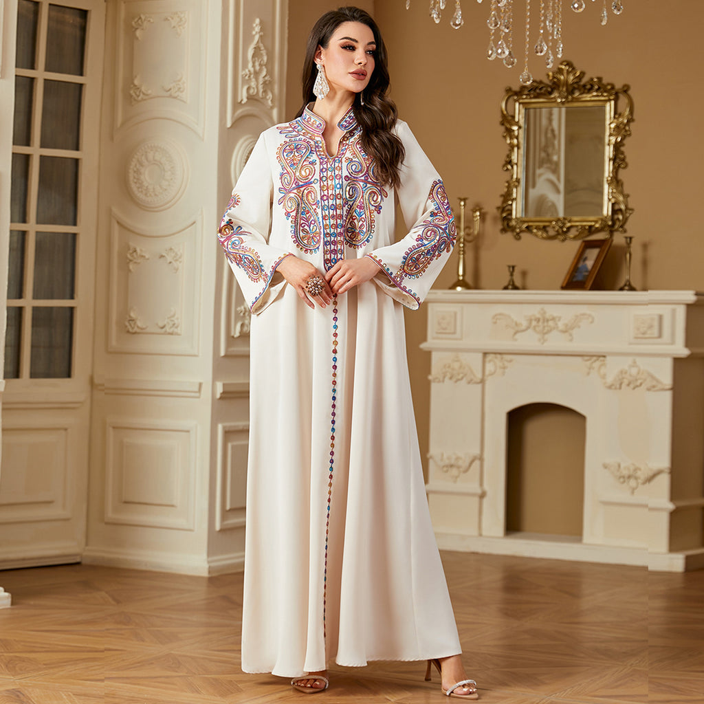 Elegant Beaded Embroidery Dress For Women In A Long Robe Style