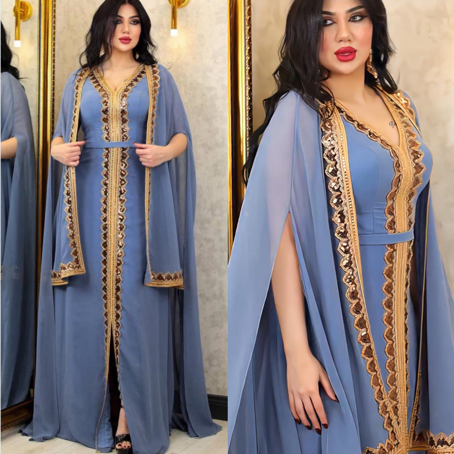 Dubai Style Women’s Modest Party Dress with Cape Sleeves