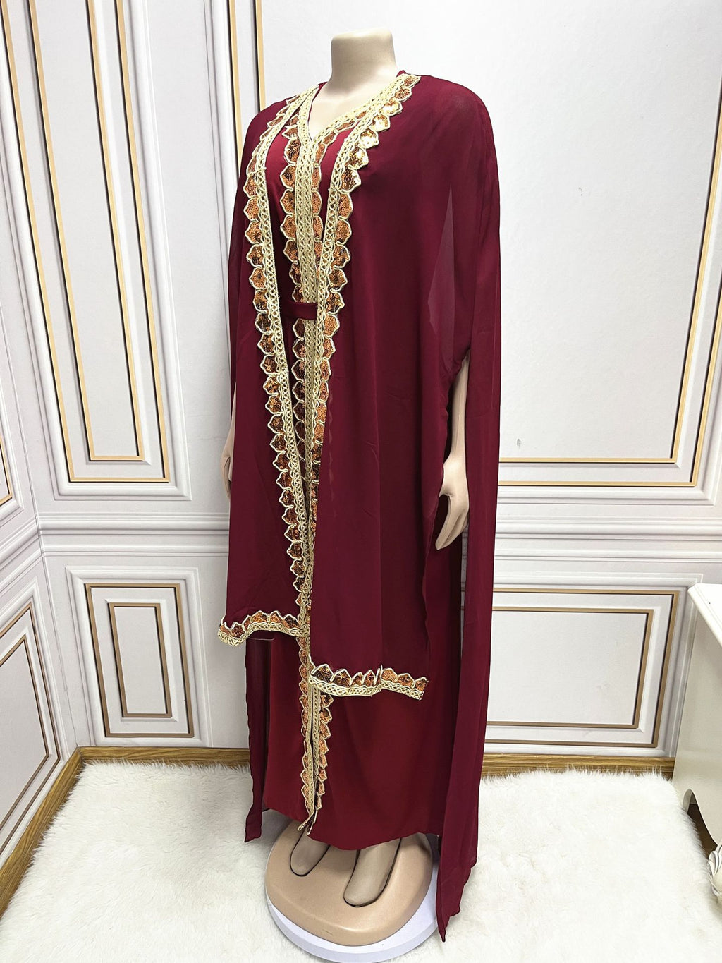 Dubai Style Women’s Modest Party Dress with Cape Sleeves