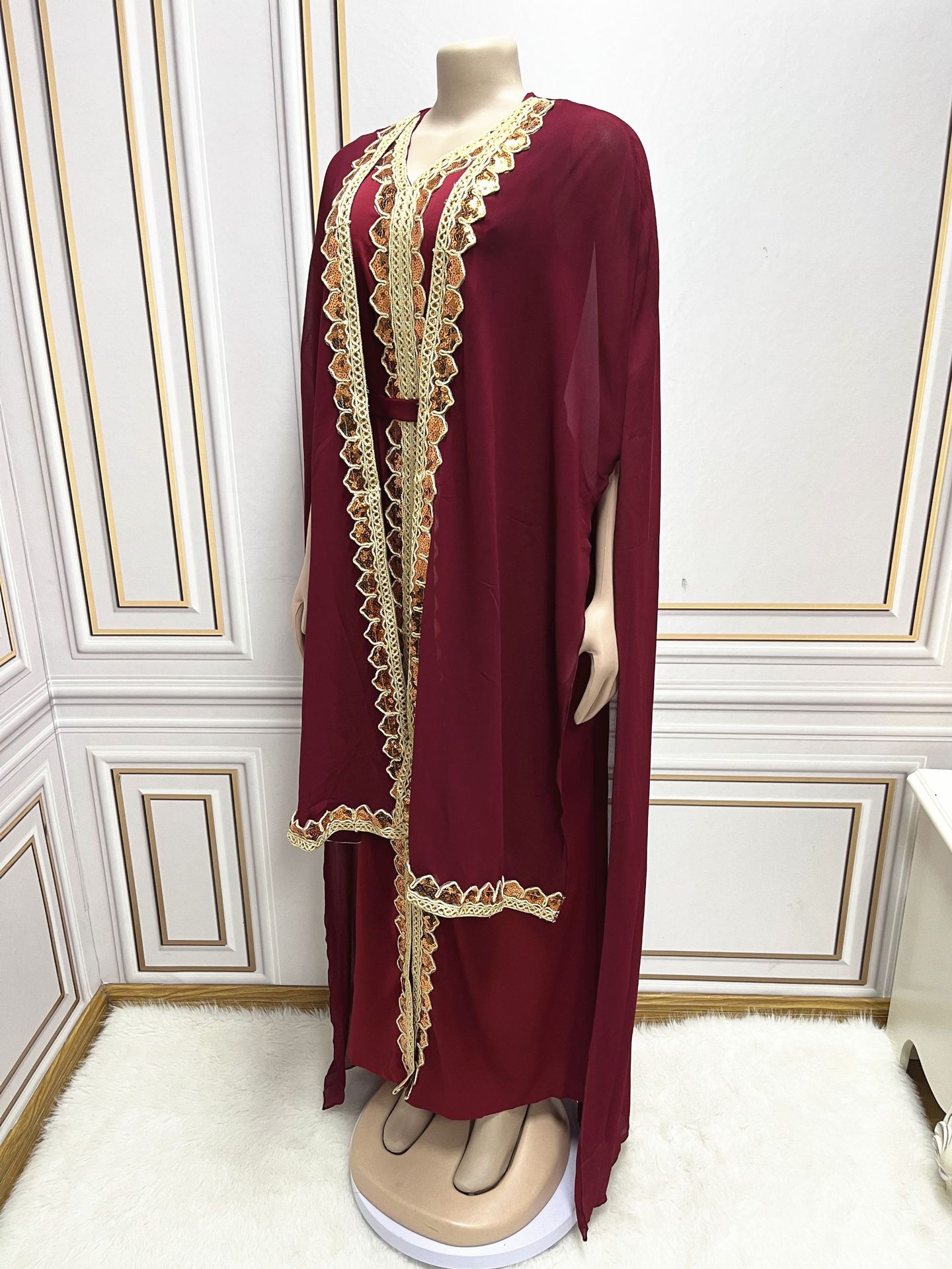Dubai Style Women’s Modest Party Dress with Cape Sleeves
