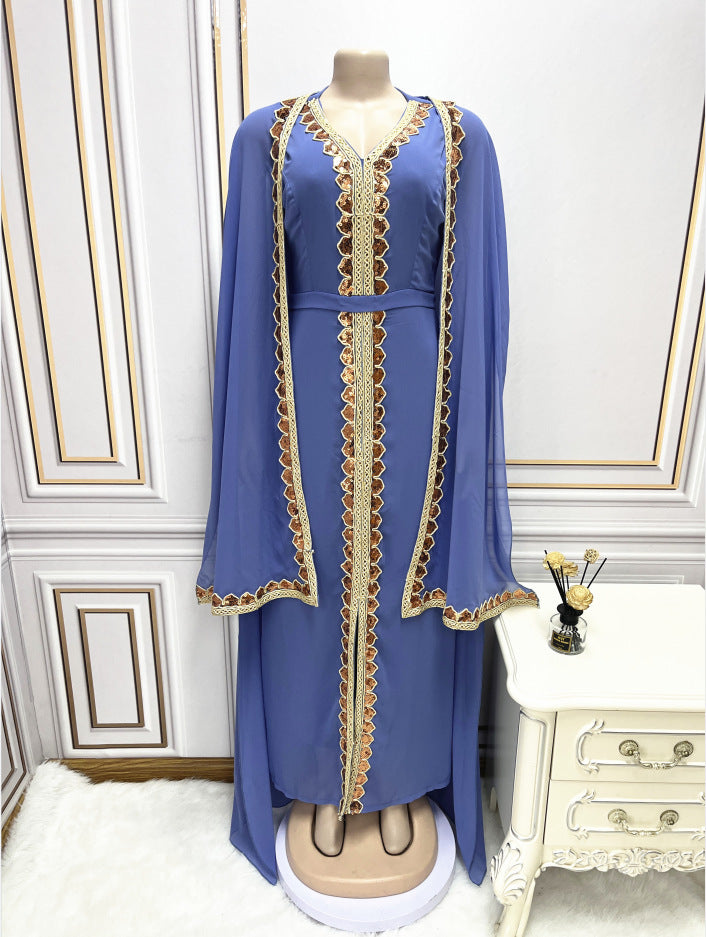 Dubai Style Women’s Modest Party Dress with Cape Sleeves