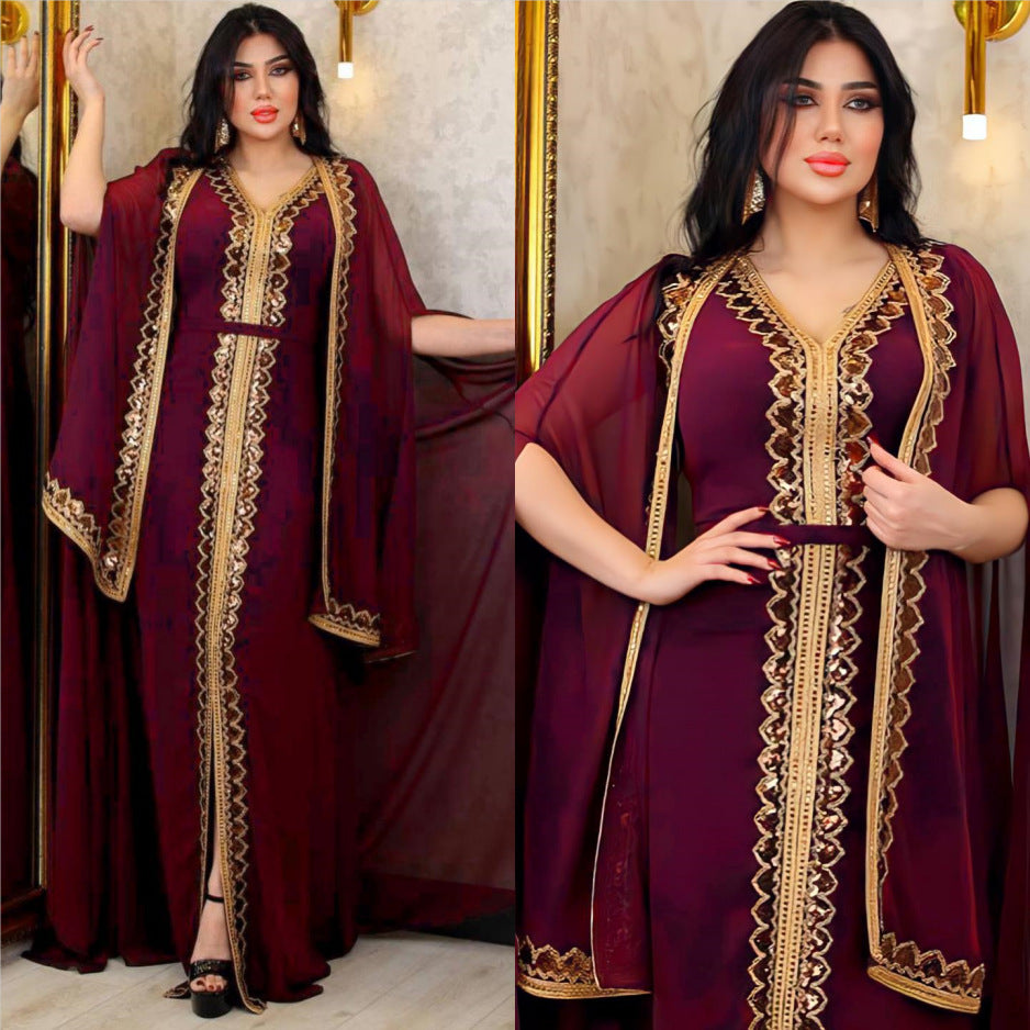 Dubai Style Women’s Modest Party Dress with Cape Sleeves