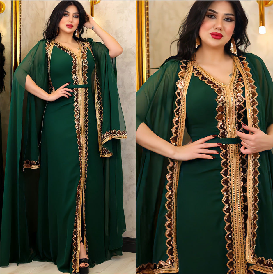 Dubai Style Women’s Modest Party Dress with Cape Sleeves