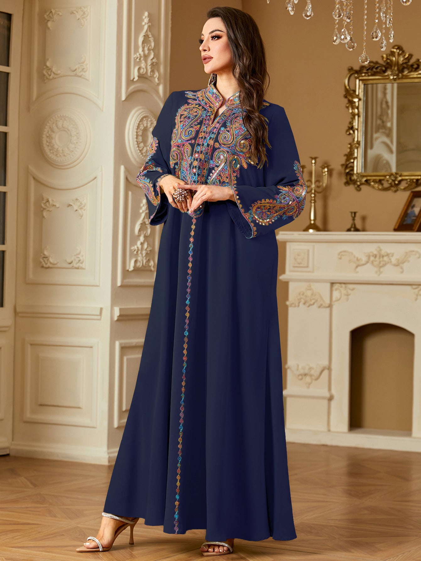 Elegant Beaded Embroidery Dress For Women In A Long Robe Style