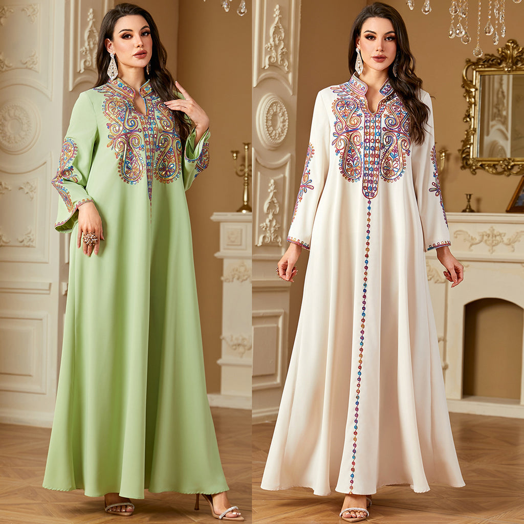 Elegant Beaded Embroidery Dress For Women In A Long Robe Style